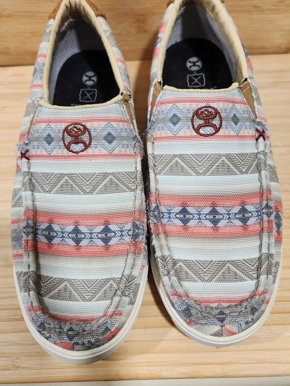 Twisted X Hooey Youth Slip On Loper Shoes Size 5M Aztec Canvas YHYC007 Western